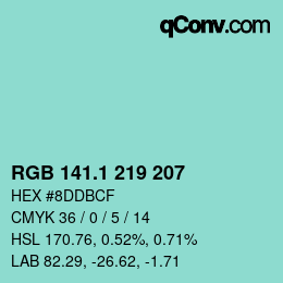 カラーコード: RGB 141.1 219 207 | qconv.com