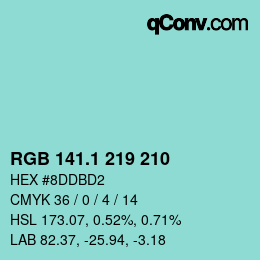 カラーコード: RGB 141.1 219 210 | qconv.com