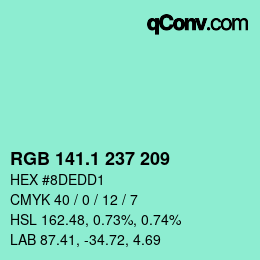カラーコード: RGB 141.1 237 209 | qconv.com