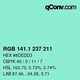 カラーコード: RGB 141.1 237 211 | qconv.com