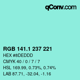 カラーコード: RGB 141.1 237 221 | qconv.com