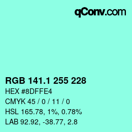 カラーコード: RGB 141.1 255 228 | qconv.com
