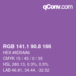 カラーコード: RGB 141.1 90.8 166 | qconv.com