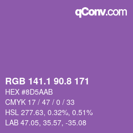 カラーコード: RGB 141.1 90.8 171 | qconv.com