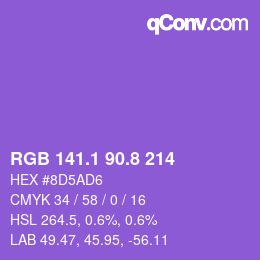 カラーコード: RGB 141.1 90.8 214 | qconv.com