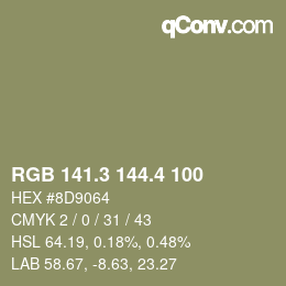 カラーコード: RGB 141.3 144.4 100 | qconv.com
