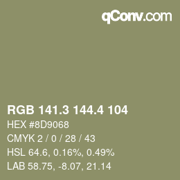 カラーコード: RGB 141.3 144.4 104 | qconv.com