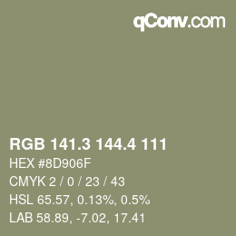 カラーコード: RGB 141.3 144.4 111 | qconv.com
