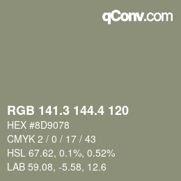 カラーコード: RGB 141.3 144.4 120 | qconv.com