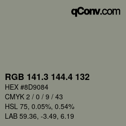 カラーコード: RGB 141.3 144.4 132 | qconv.com