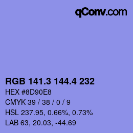 カラーコード: RGB 141.3 144.4 232 | qconv.com