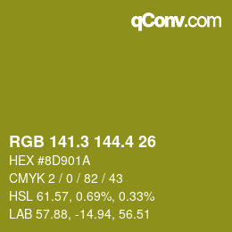 カラーコード: RGB 141.3 144.4 26 | qconv.com