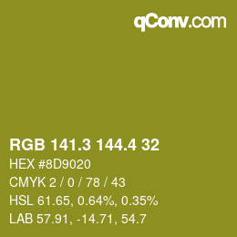 カラーコード: RGB 141.3 144.4 32 | qconv.com