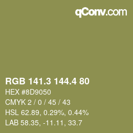 カラーコード: RGB 141.3 144.4 80 | qconv.com