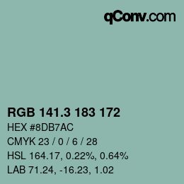 カラーコード: RGB 141.3 183 172 | qconv.com