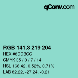 カラーコード: RGB 141.3 219 204 | qconv.com