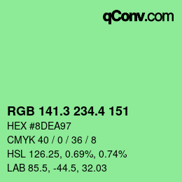 カラーコード: RGB 141.3 234.4 151 | qconv.com
