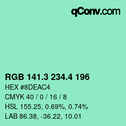 カラーコード: RGB 141.3 234.4 196 | qconv.com