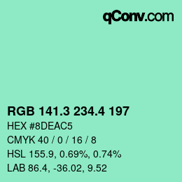 カラーコード: RGB 141.3 234.4 197 | qconv.com