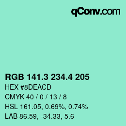 カラーコード: RGB 141.3 234.4 205 | qconv.com