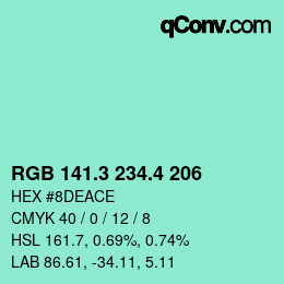 カラーコード: RGB 141.3 234.4 206 | qconv.com