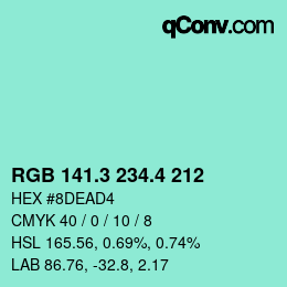カラーコード: RGB 141.3 234.4 212 | qconv.com