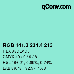 カラーコード: RGB 141.3 234.4 213 | qconv.com