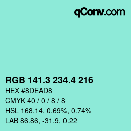 カラーコード: RGB 141.3 234.4 216 | qconv.com