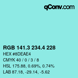 カラーコード: RGB 141.3 234.4 228 | qconv.com