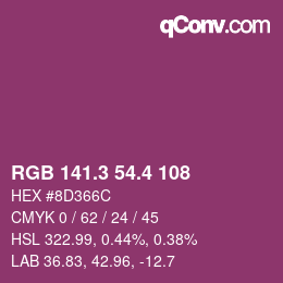 カラーコード: RGB 141.3 54.4 108 | qconv.com