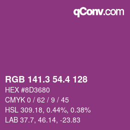 カラーコード: RGB 141.3 54.4 128 | qconv.com