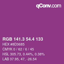 カラーコード: RGB 141.3 54.4 133 | qconv.com