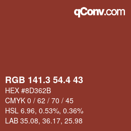 カラーコード: RGB 141.3 54.4 43 | qconv.com