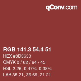カラーコード: RGB 141.3 54.4 51 | qconv.com