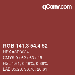 カラーコード: RGB 141.3 54.4 52 | qconv.com
