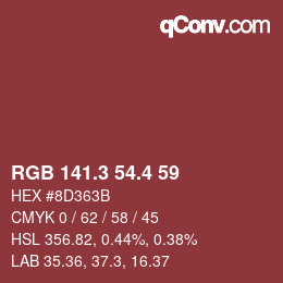 カラーコード: RGB 141.3 54.4 59 | qconv.com