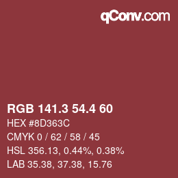 カラーコード: RGB 141.3 54.4 60 | qconv.com