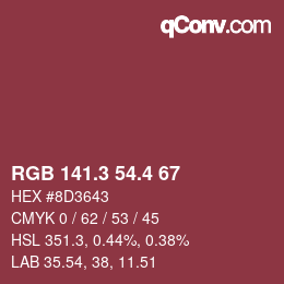 カラーコード: RGB 141.3 54.4 67 | qconv.com