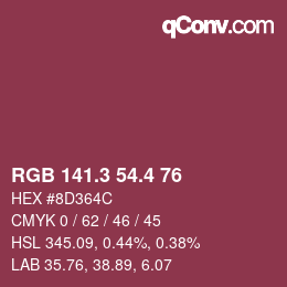 カラーコード: RGB 141.3 54.4 76 | qconv.com