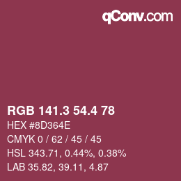 カラーコード: RGB 141.3 54.4 78 | qconv.com
