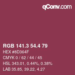 カラーコード: RGB 141.3 54.4 79 | qconv.com