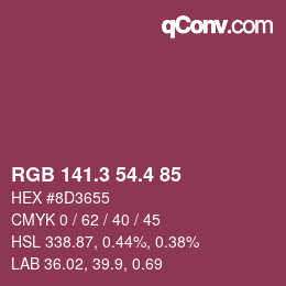 カラーコード: RGB 141.3 54.4 85 | qconv.com