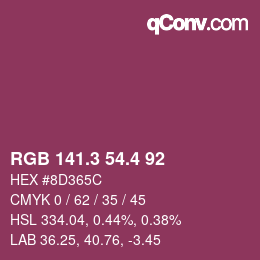 カラーコード: RGB 141.3 54.4 92 | qconv.com