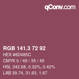 カラーコード: RGB 141.3 72 92 | qconv.com