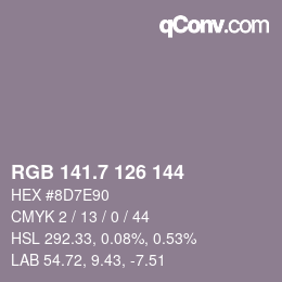 カラーコード: RGB 141.7 126 144 | qconv.com