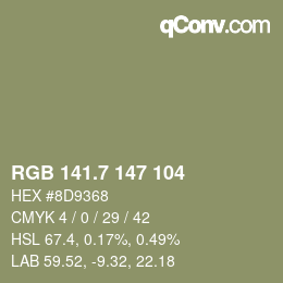 カラーコード: RGB 141.7 147 104 | qconv.com