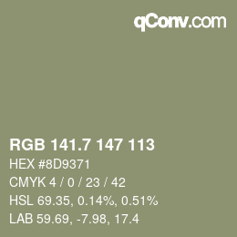 カラーコード: RGB 141.7 147 113 | qconv.com