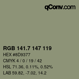 カラーコード: RGB 141.7 147 119 | qconv.com