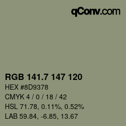 カラーコード: RGB 141.7 147 120 | qconv.com