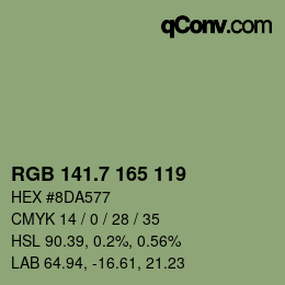 カラーコード: RGB 141.7 165 119 | qconv.com